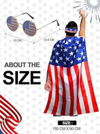 Frienda American Flag Costume Cape, 4th of July 250th Retro 80's USA Sunglasses and Flag Headband for 250th Anniversary