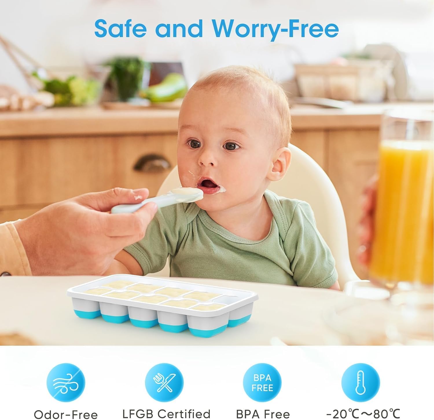 DOQAUS Ice Cube Tray with Lid and Bin - 4 Pack Silicone Ice Cube Trays for Freezer, Stackable Ice Bucket Kits with Storage Container & Scoop for Kitchen