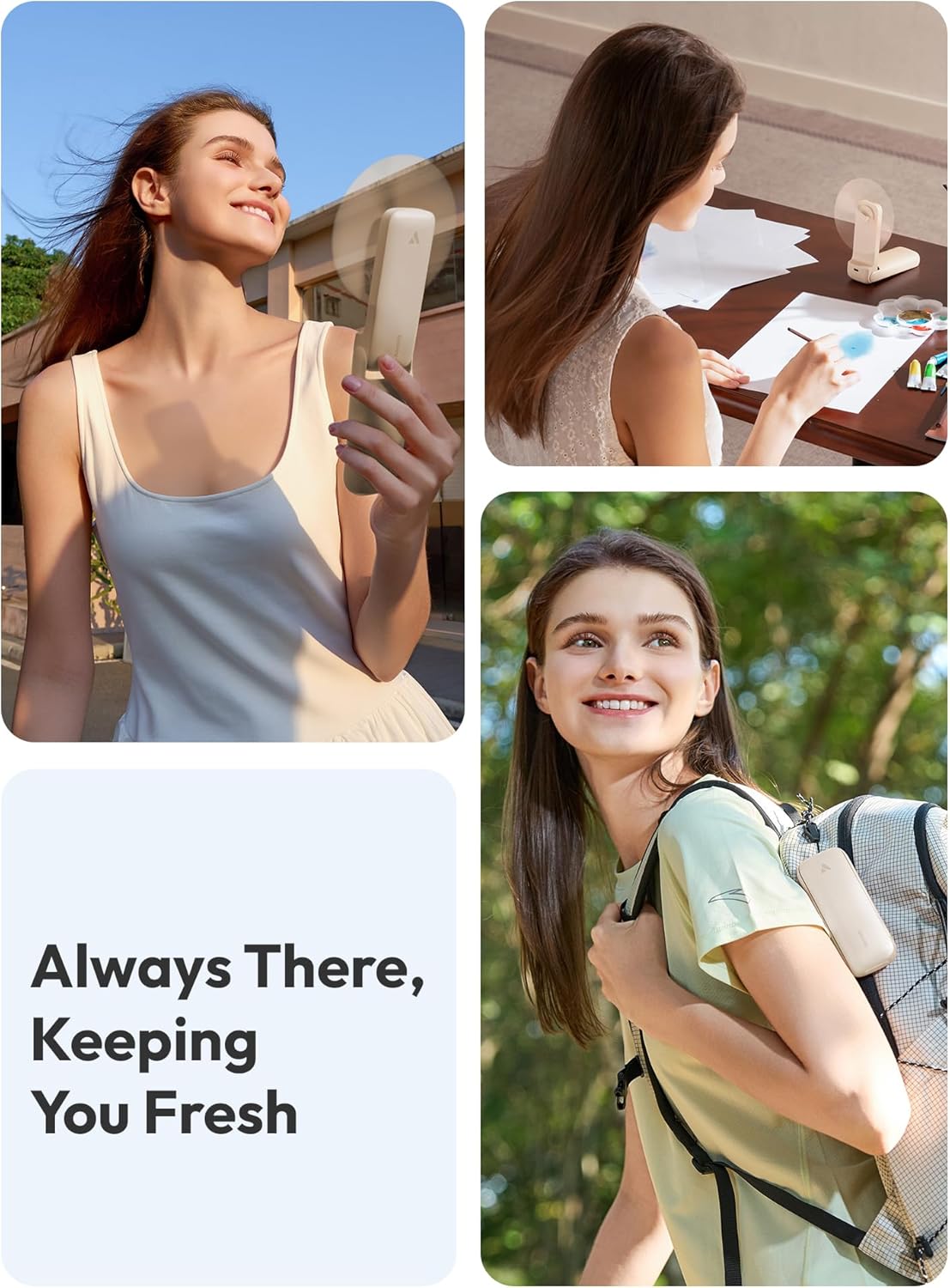 Aecooly Slim Portable Fan, Thin Handheld Fan, USB Rechargeable Mini Personal [24H Max Cooling Time], Battery Powered Small Foldable Pocket for Travel, Summer, Gifts for Women, Girls