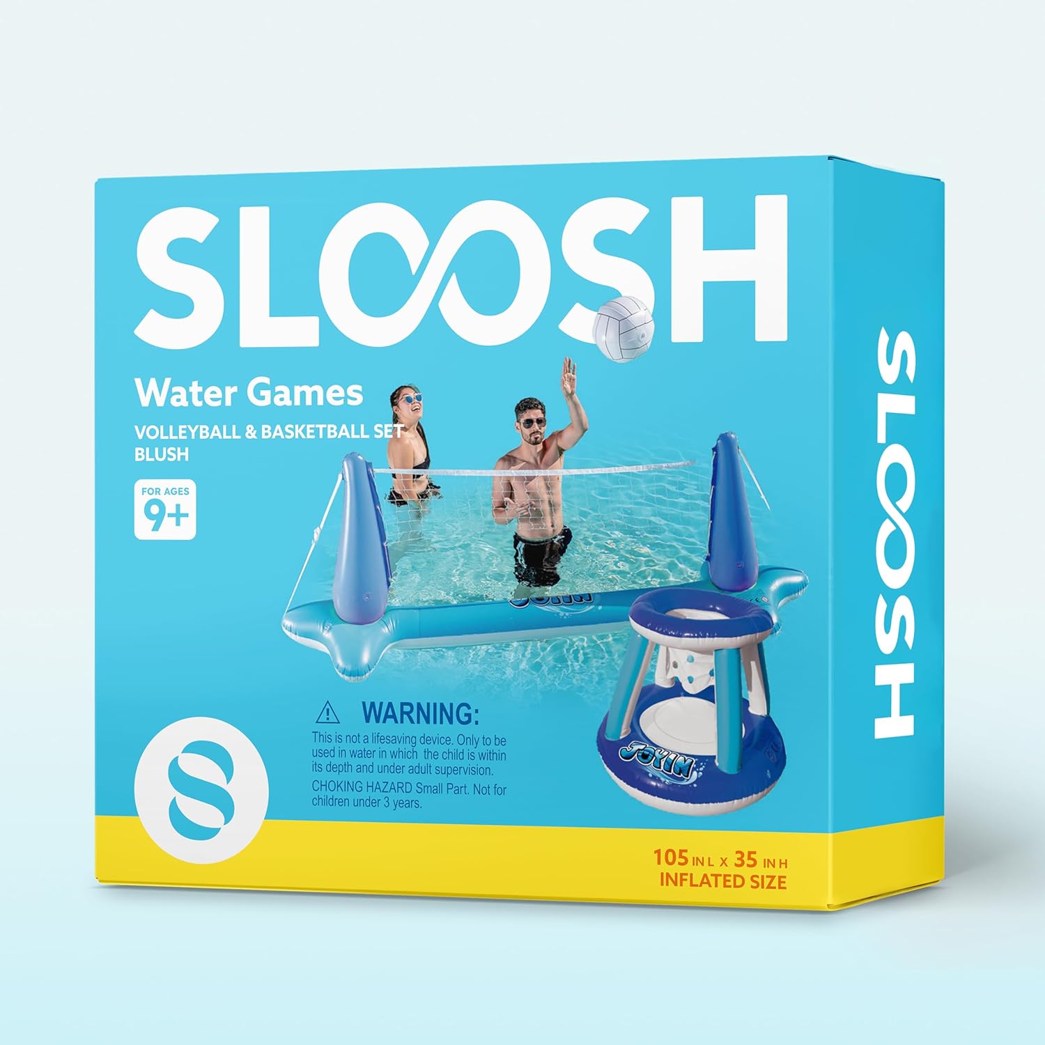 JOYIN Inflatable Pool Float Set Volleyball Net & Basketball Hoops, Balls Included for Kids and Adults Swimming Game Toy, Summer Floaties, Volleyball Court |Basketball