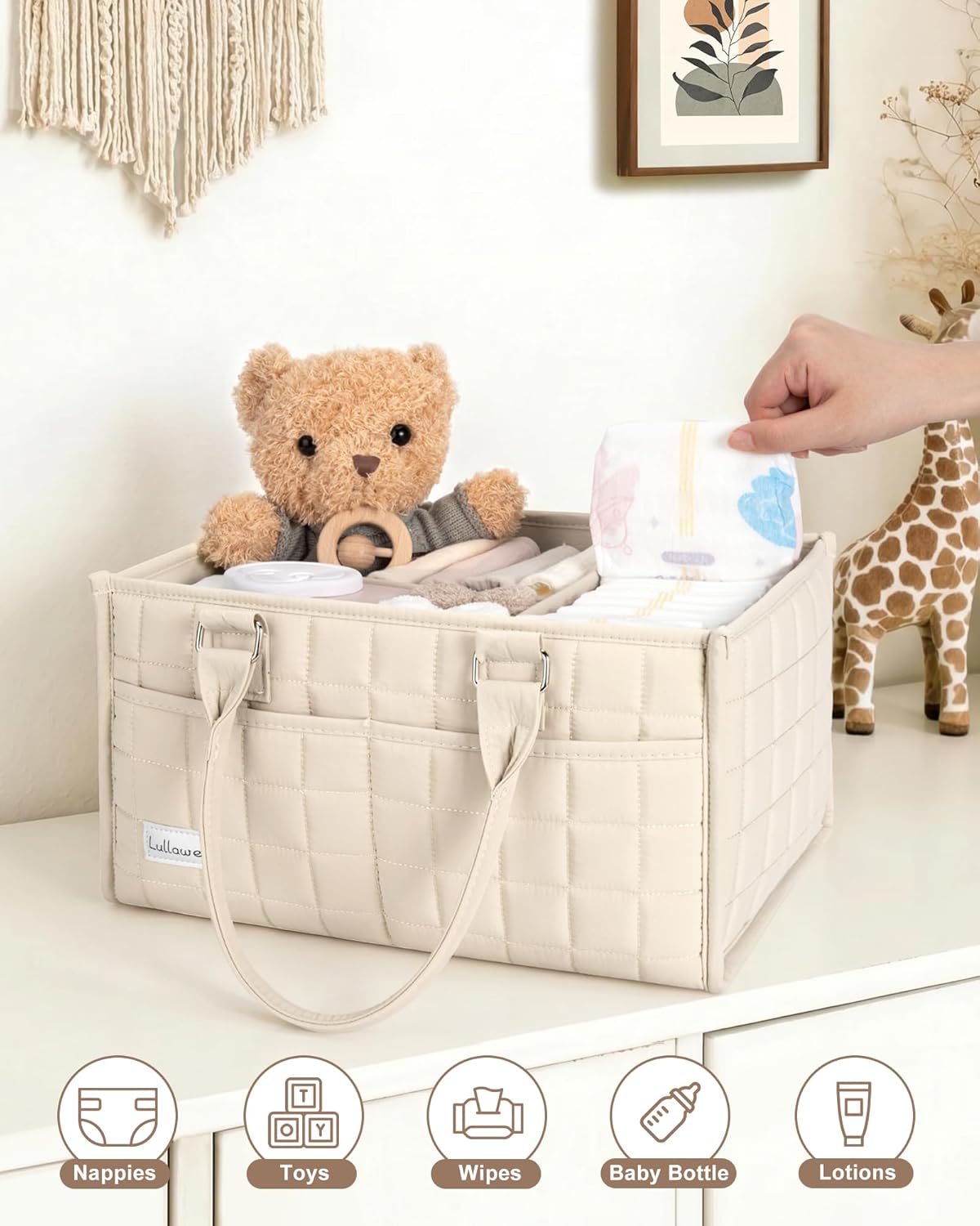 Baby Diaper Caddy Organizer, Portable Nursery Storage Basket with Handle for Newborn Boy or Girl, Gift for Baby Shower Essentials, Registry Must Have Bag, Caddie Car Organizer