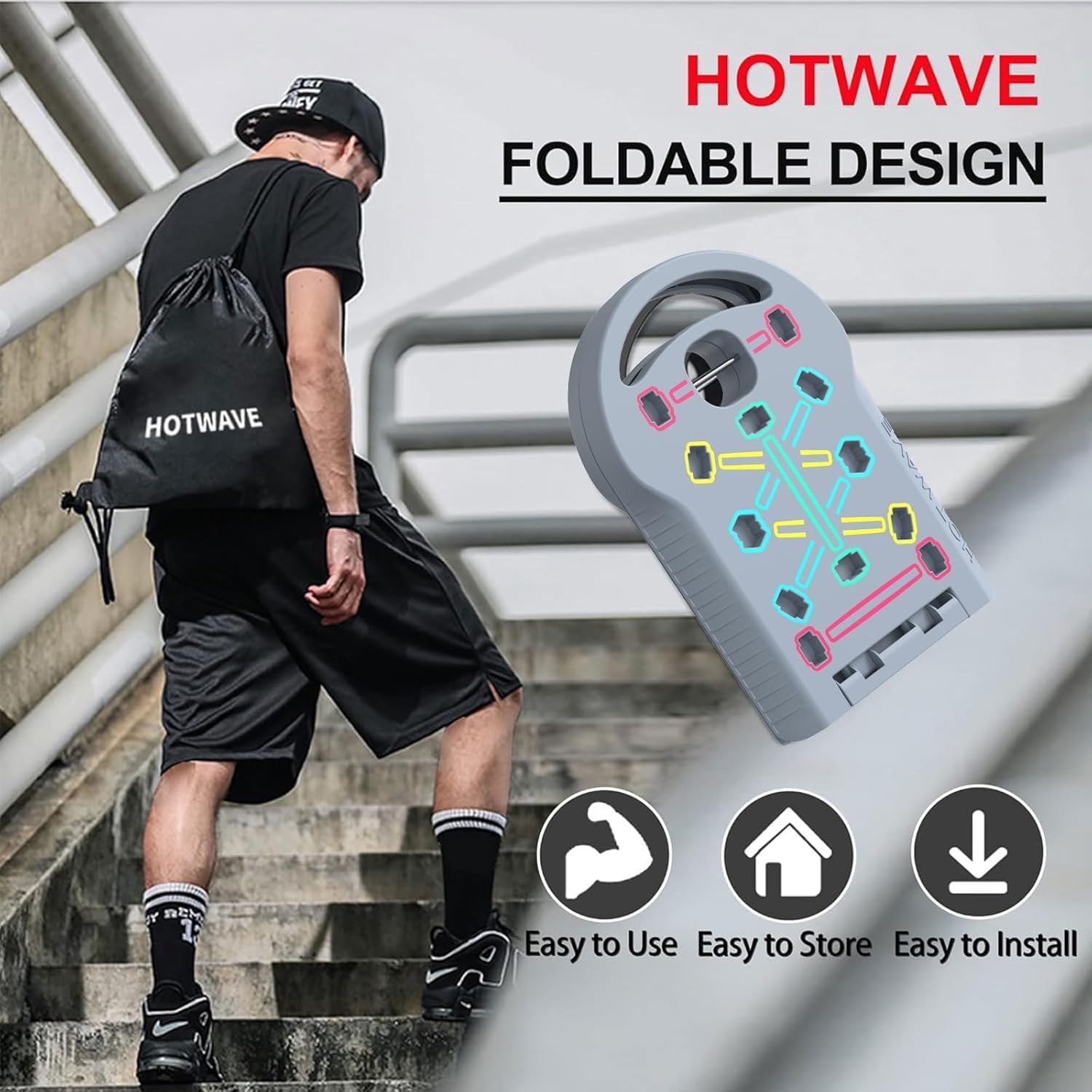 HOTWAVE Push Up Board Fitness, Portable Foldable 20 in 1 Push Up Bar at Home Gym, Pushup Handles for Floor. Professional Strength Training Equipment For Man and Women