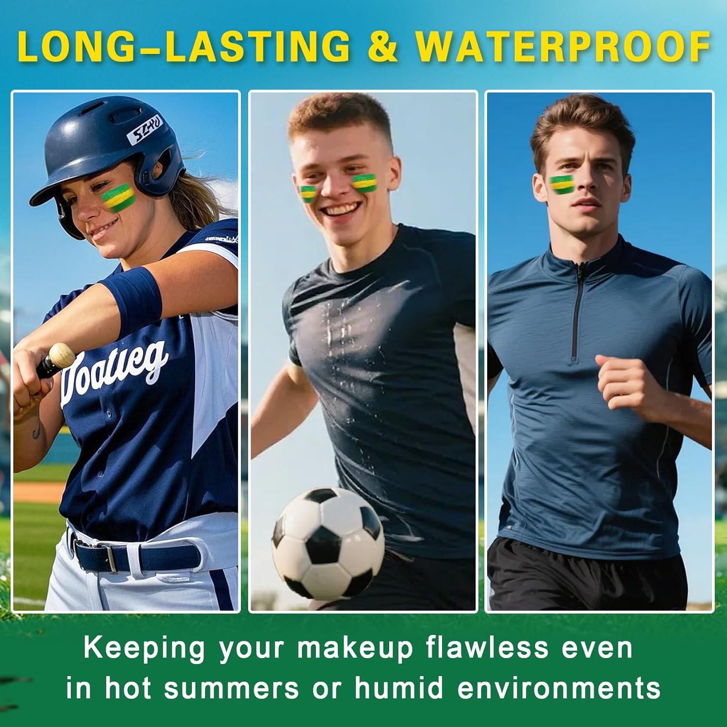 3 in 1 Colors Face Body Paint Sticks for Soccer,Football,Softball,Baseball,High Pigment & Waterproof Eye Black Stick Makeup