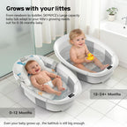 Collapsible Baby Bathtub for Newborn to Toddler 0-36 Months, Large Baby Bath Tub with Thermometer & Cushion, Easy Setup Foldable Travel Infant Bathtub, Newborn Babies Boy Girls Bath Tubs