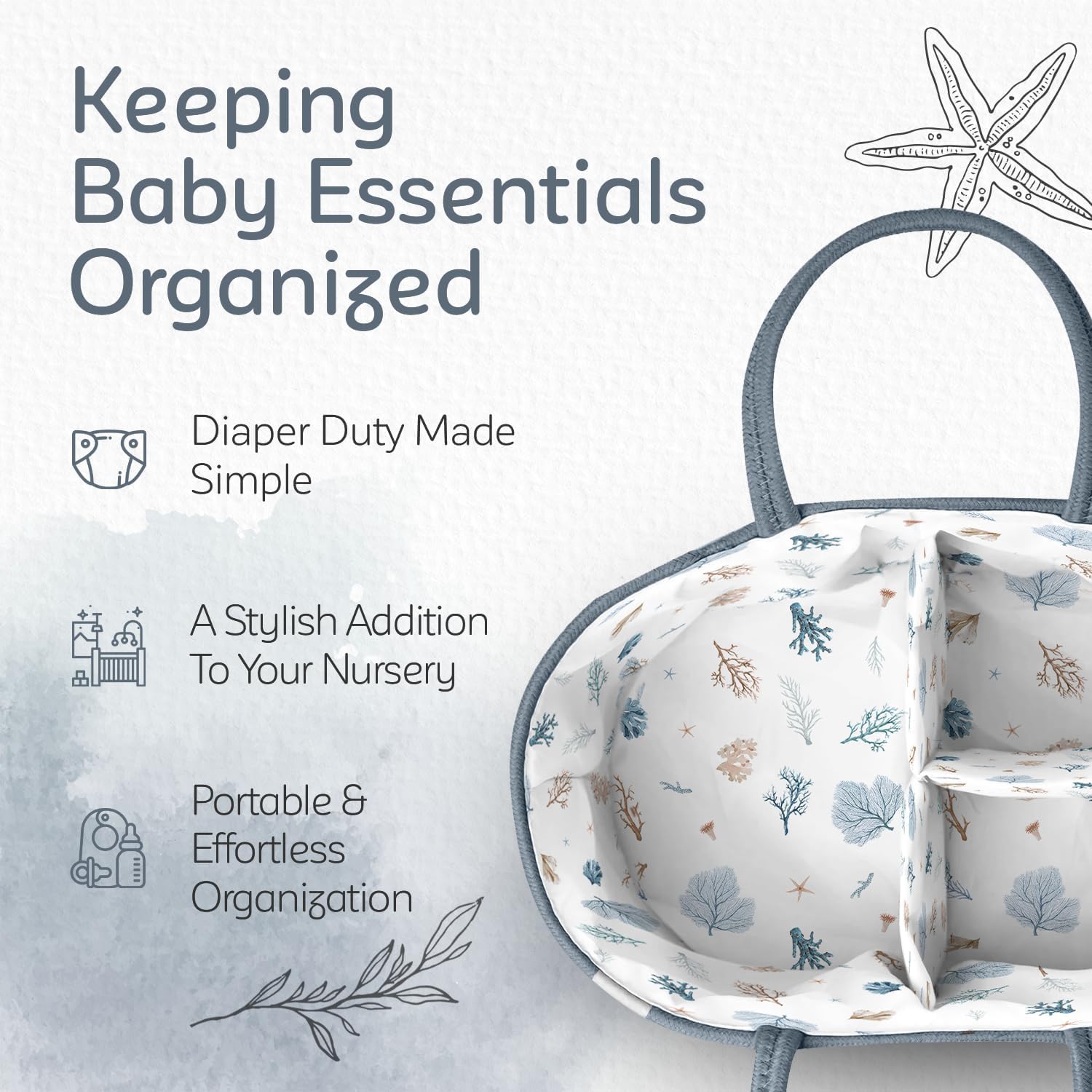 KiddyCare Baby Diaper Caddy Organizer, Cotton Nursery Baby Gift Basket with Handle Lid Baby Caddy Organizer, Portable Baby Basket Diapers & Wipes, Basket for Moms