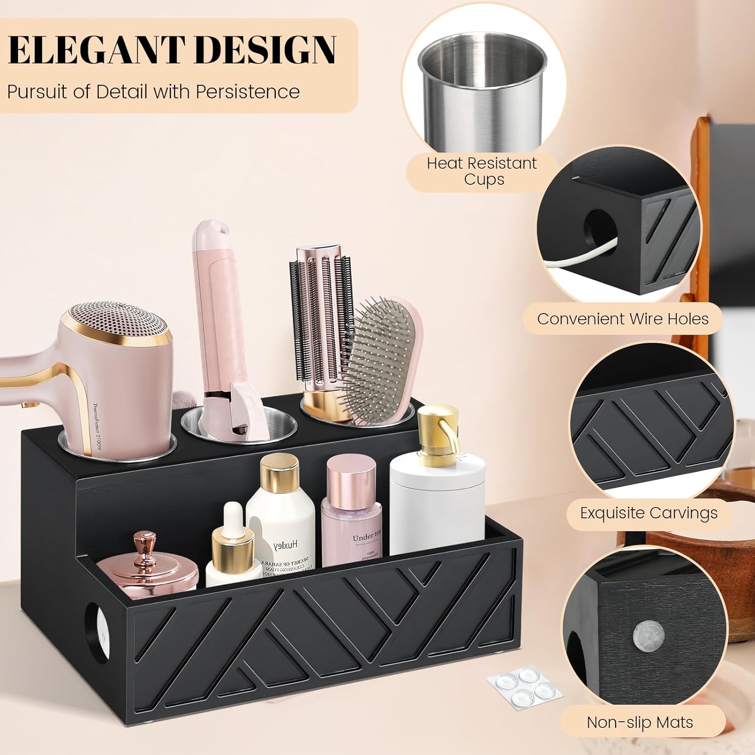 Hair Tool Organizer, Hair Dryer Holder with Drawer, Bathroom Countertop Organizer for Bathroom Accessories, Blow Dryer Organizer for Hair Styling Tools, Vanity Organizer for Bathroom, Vanity, Kitchen