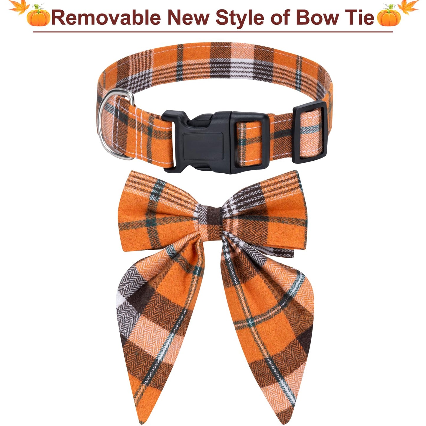 Christmas Dog Collar with Bow Tie – Plaid Adjustable Collar for Pets