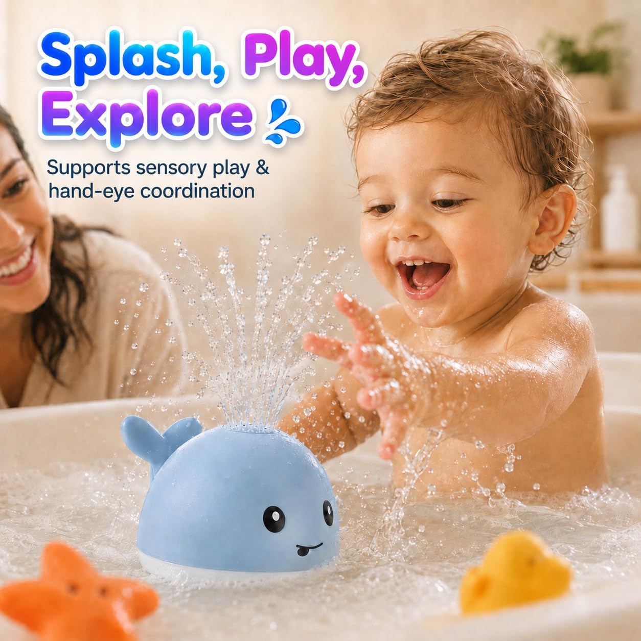 ANGGIKO Baby Bath Toys, Pool Water Table Toy for Babies, Toddler Bath Toys for Kids Ages 1-3, Light Up Whale Bath Toy Sprinkler 1 Year Old Boy Girl Gift Summer Bathtub Fountain Baby Toy 6-12-18 Months