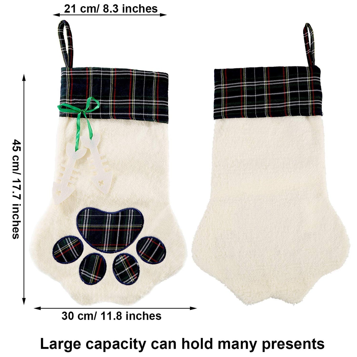 Christmas Pet Stockings – Cat Dog Paw Plaid Fireplace Hanging Decor