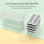 DOQAUS Ice Cube Tray with Lid and Bin - 4 Pack Silicone Ice Cube Trays for Freezer, Stackable Ice Bucket Kits with Storage Container & Scoop for Kitchen
