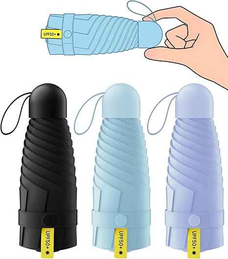 3 Pack Mini Travel Folding Umbrella,UPF 50+ UV Compact Portable Sun | Rainproof & Pocket-Friendly Size, Lightweight to Fit Backpacks, Handbags & Pockets, Perfect for Kids, Women & Men