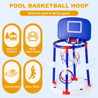 2-in-1 Poor Toy Basketball & Ring Toss Game with 4 Balls, 6 Rings&Pump, Summer Pool Toys Outdoor Water Fun Family Party for Age 3-12