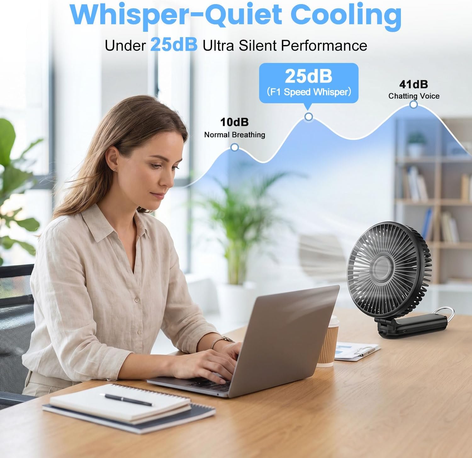 Portable Handheld Fan, 10000mAh Rechargeable Personal Fan for 40H, 6-Inch Ultra Quiet Foldable Hand Fan, 5-Speed Gentle Airflow Battery Operated Fans for Travel Outdoor Lash Makeup Gifts for Women