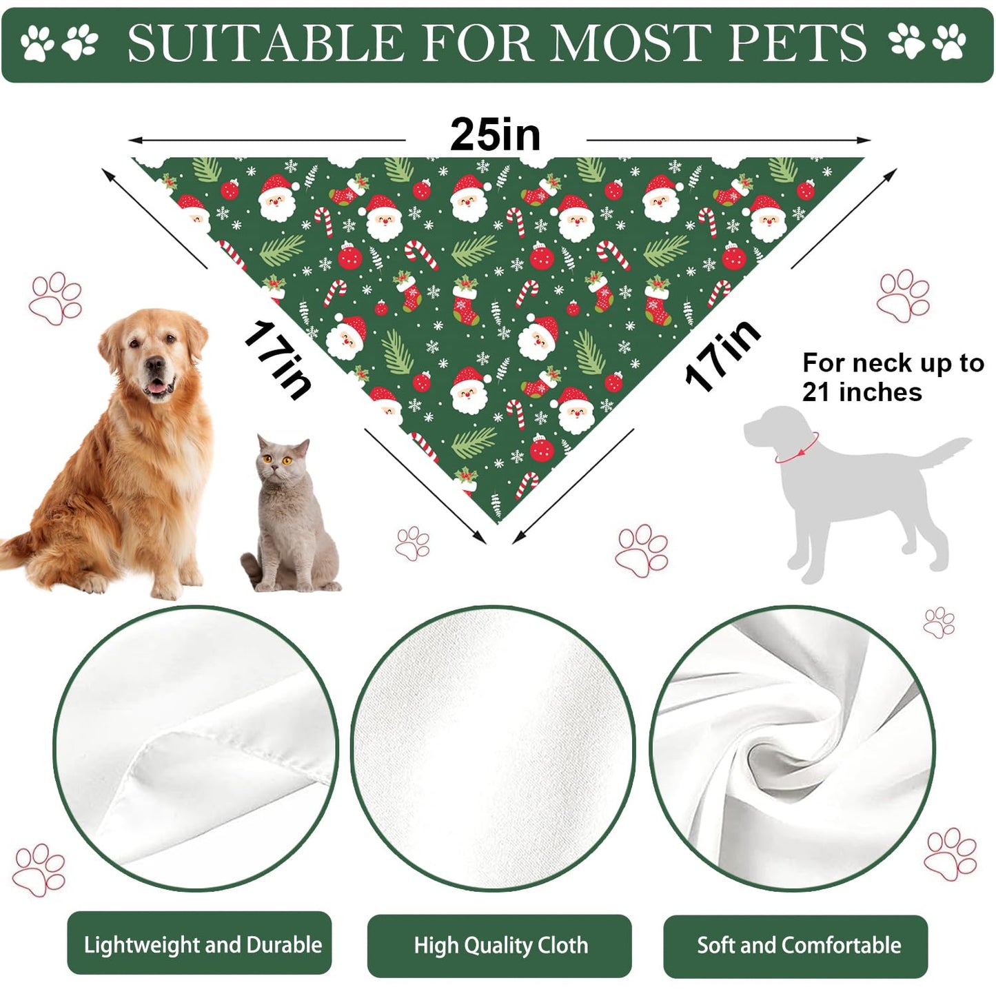 Christmas Dog Bandana Set – 2 Pack Red & Green Plaid Pet Scarf