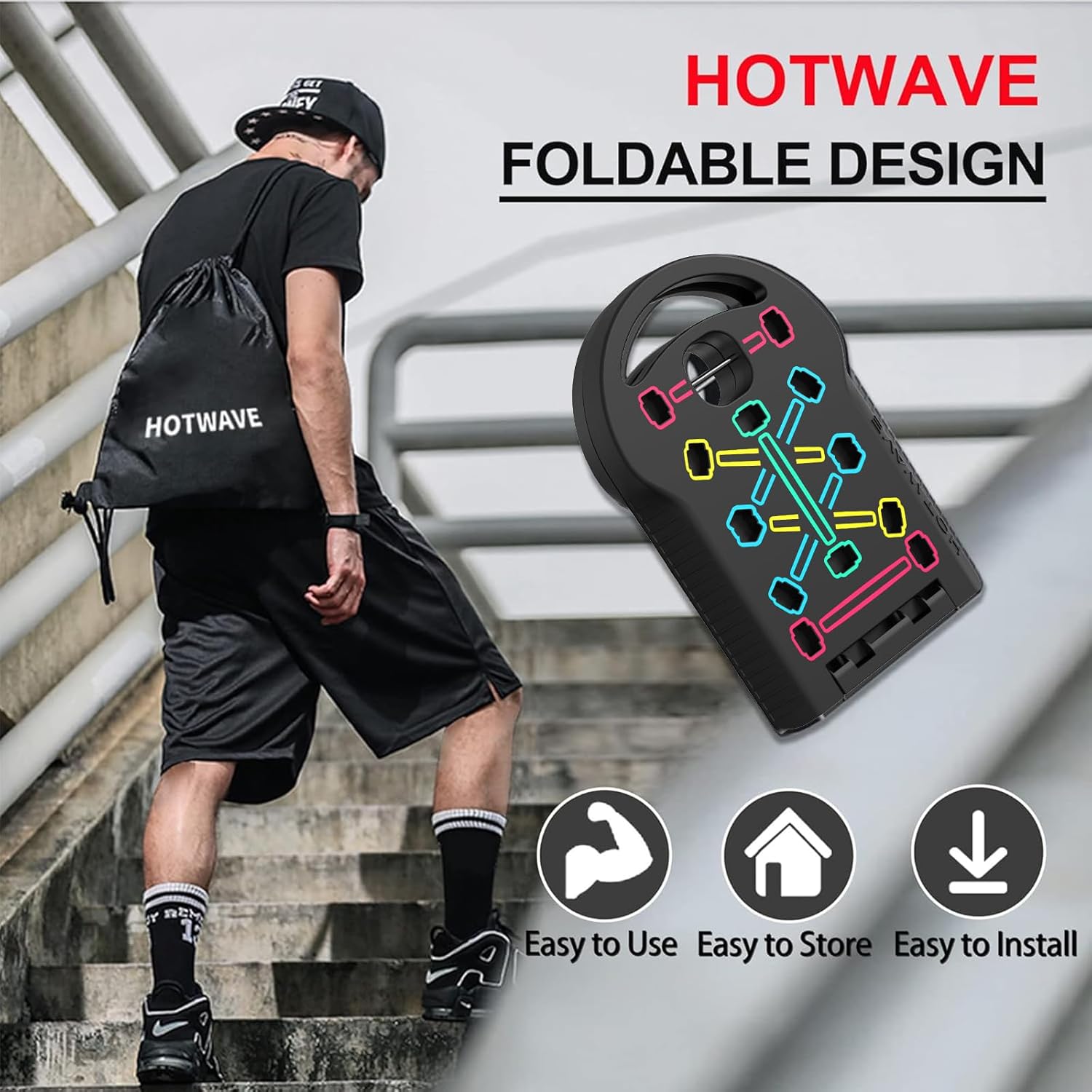 HOTWAVE Push Up Board Fitness, Portable Foldable 20 in 1 Push Up Bar at Home Gym, Pushup Handles for Floor. Professional Strength Training Equipment For Man and Women