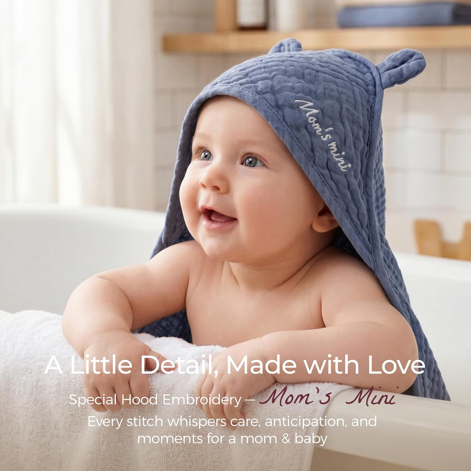 Momcozy Baby Towels, 6-Layer 100% Cotton Muslin Hooded Baby Towel Set for Newborn, Infant & Toddler, Soft Absorbent Baby Bath Essentials, Large 32 x 32 Inch