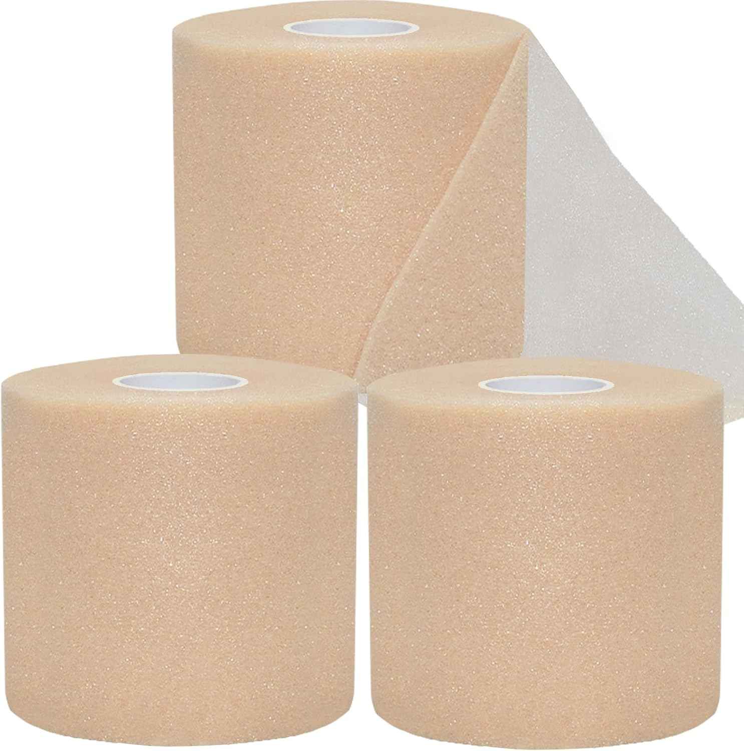Pre Wrap Tape Athletic,3 Rolls X 22 Yards Beige Prewrap Headbands for Hair,Foam Underwrap Sports Wrap