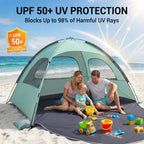 WhiteFang Beach Tent Anti-UV Portable Sun Shade Shelter for 3 Person, Extendable Floor with 3 Ventilating Mesh Windows Plus Carrying Bag, Stakes and Guy Lines