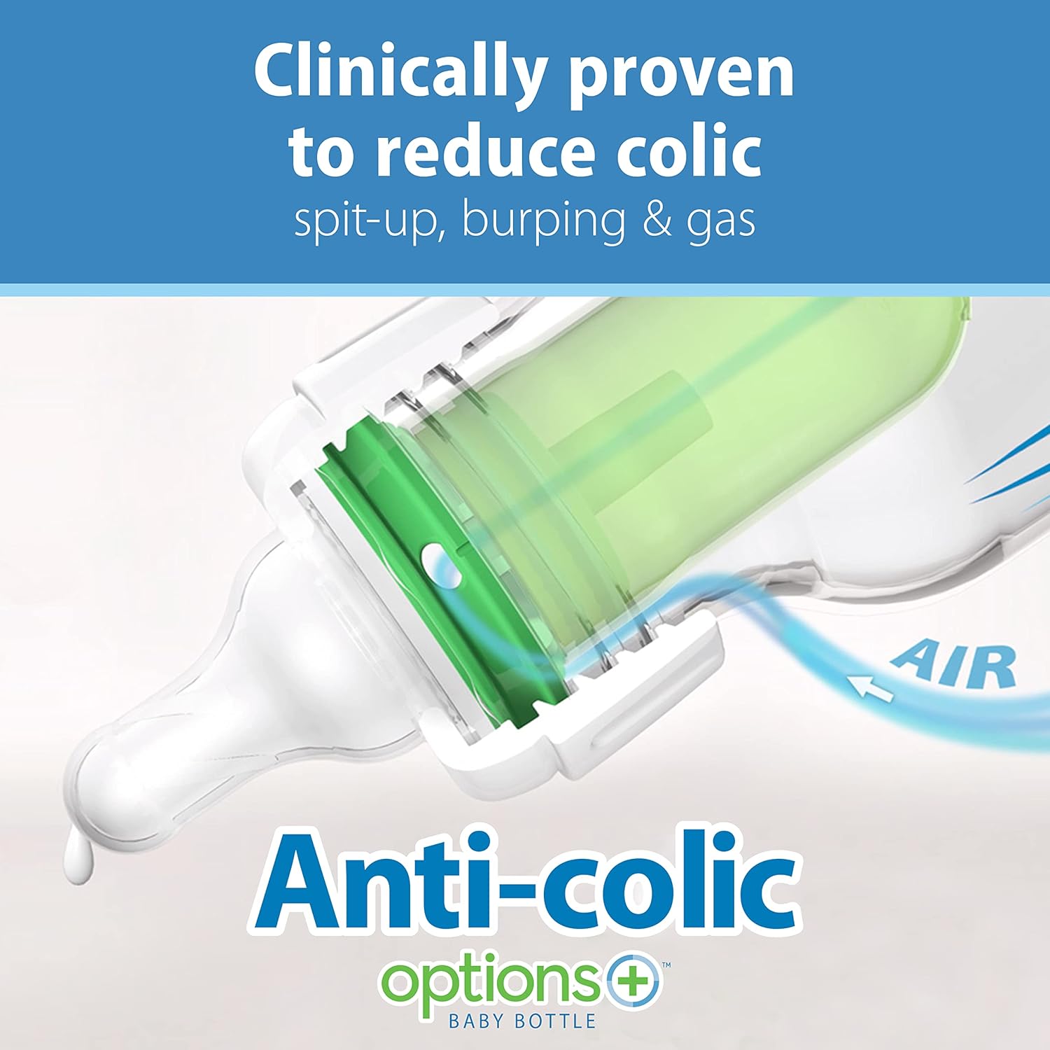 Dr. Brown's Natural Flow Anti-Colic Options+ Narrow Baby Bottle, 4 oz/120 mL, with Level 1 Slow Flow Nipple, 0m+, 4 Bottles