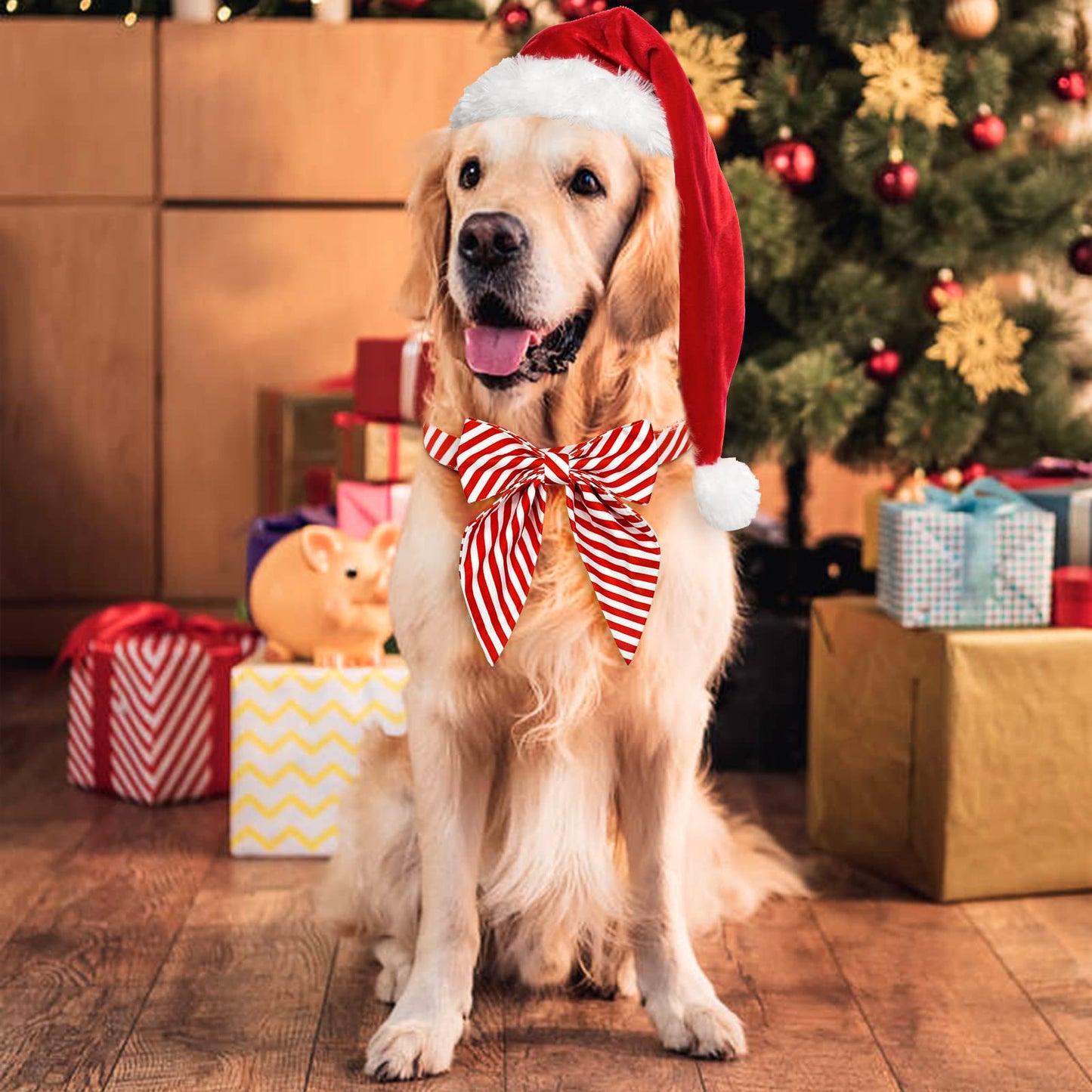 Christmas Dog Collar with Bow Tie – Plaid Adjustable Collar for Pets