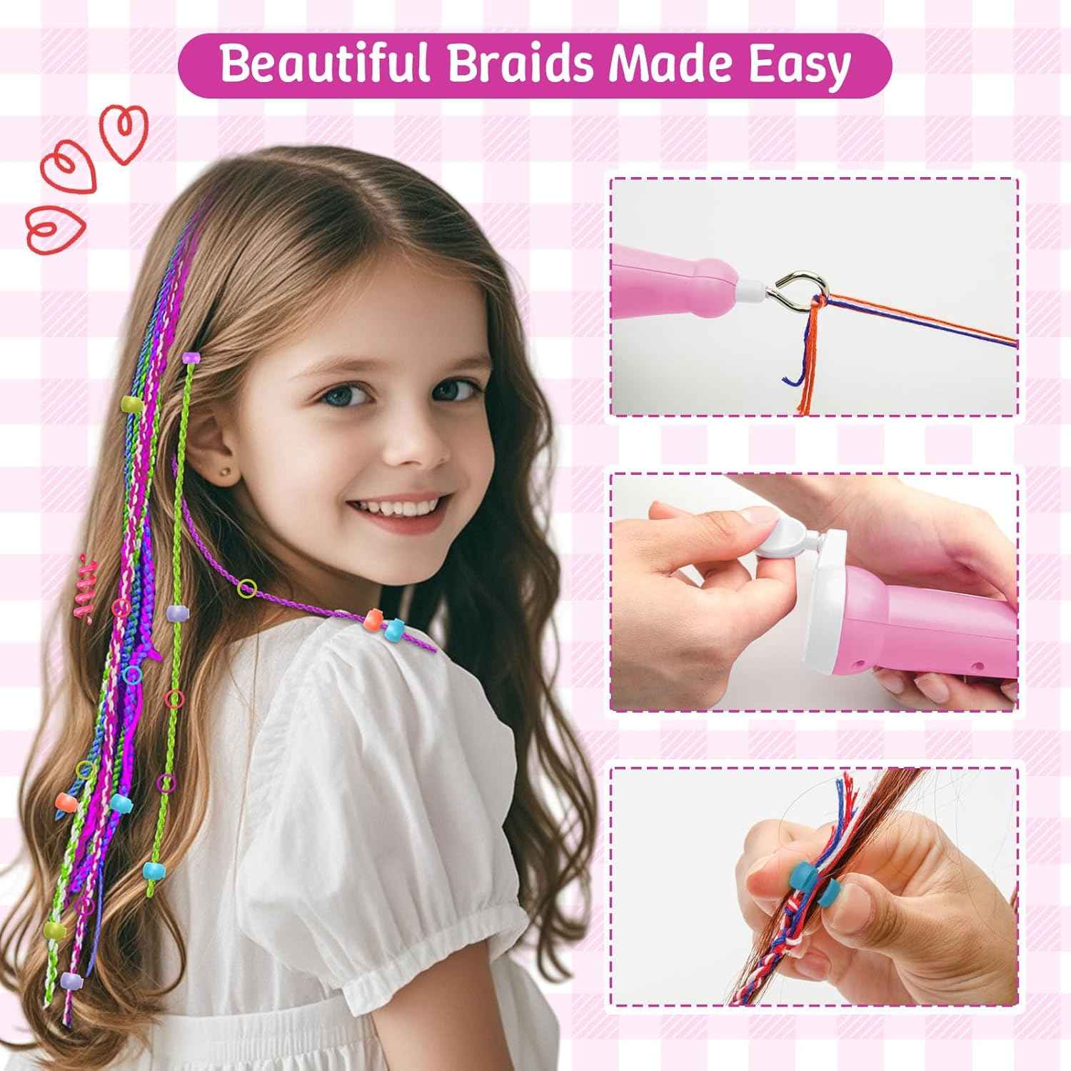 DIY Hair Salon Toys for Girls, Hair Gem Stamper Kit And Hair Rope Braider, Bling Hair Jewels Styling Tool with Glitter Diamonds Comb Beads Accessories Christmas Birthday Gifts for Girl 3 4 5 6 7 8-12