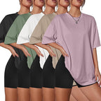 Kinglaman 5 Pack Womens Oversized T Shirts Workout Short Sleeve Summer Tops | Loose fit plus size crew neck tee, Baggy, Casual daily summer wear