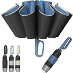 QWB Inverted Umbrella with Carabiner Handle, Compact Wind Proof Umbrellas For Rain and Sun Protection, Portable Reverse Folding Umbrella, Car Umbrella for Women Men, 10 Ribs