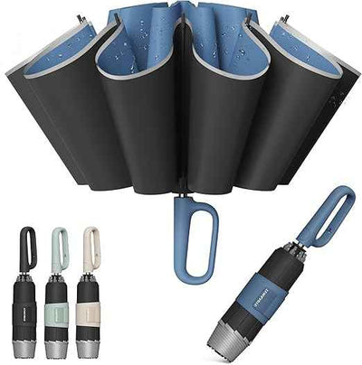 QWB Inverted Umbrella with Carabiner Handle, Compact Wind Proof Umbrellas For Rain and Sun Protection, Portable Reverse Folding Umbrella, Car Umbrella for Women Men, 10 Ribs