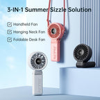 JISULIFE Handheld Fan Life7 – Ultimate Flexibility: Wide & Strong Airflow, 19.5H Max Cooling, 5000mAh Rechargeable, 5-Speed, LED Display, 3 IN 1 Portable Fan for Travel, Concerts, Sports Events