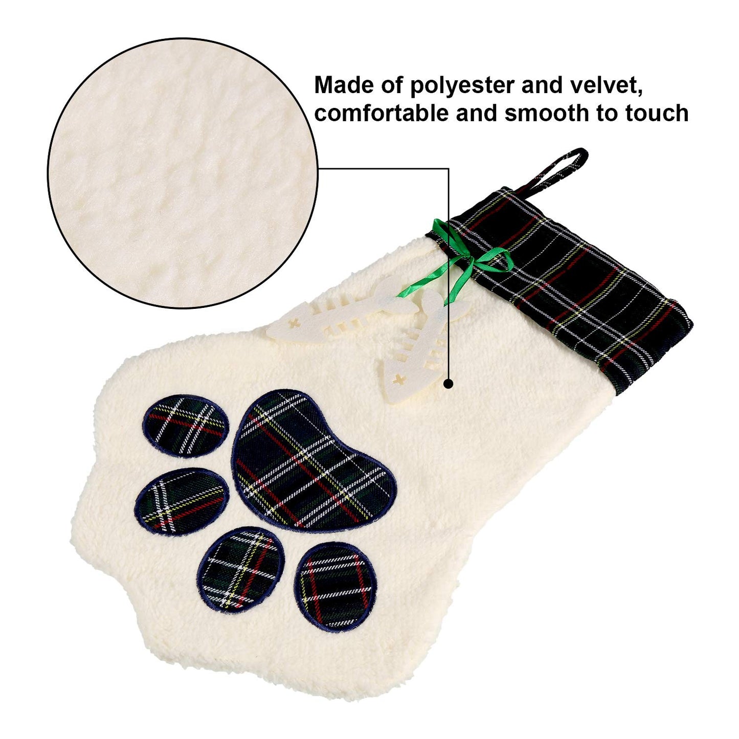 Christmas Pet Stockings – Cat Dog Paw Plaid Fireplace Hanging Decor