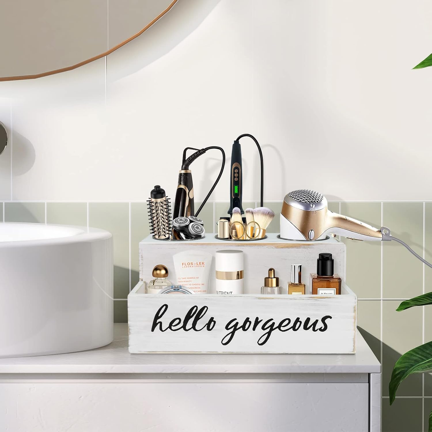 Hair Tool Organizer, Hair Dryer Holder with Drawer, Bathroom Countertop Organizer for Bathroom Accessories, Blow Dryer Organizer for Hair Styling Tools, Vanity Organizer for Bathroom, Vanity, Kitchen
