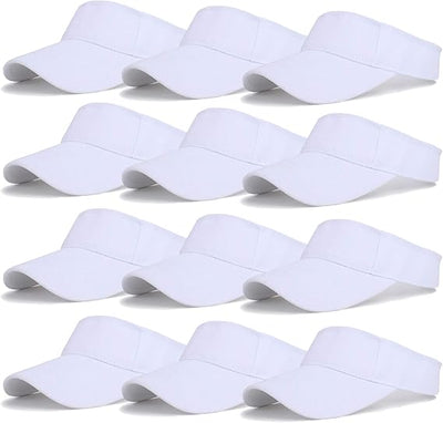 12 Pack Unisex Sports Sun Visor Adjustable UV Protection Sun Hat Cap for Beach Pool Golf Tennis
