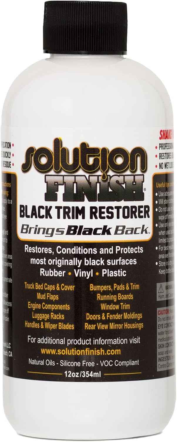 Solution Finish - Black Plastic & Vinyl Trim Restorer - Use for Car and Truck Detailing, No Wet Look, Instantly Revives Color to Trim, Bumpers, Mud Flaps, Etc., Black