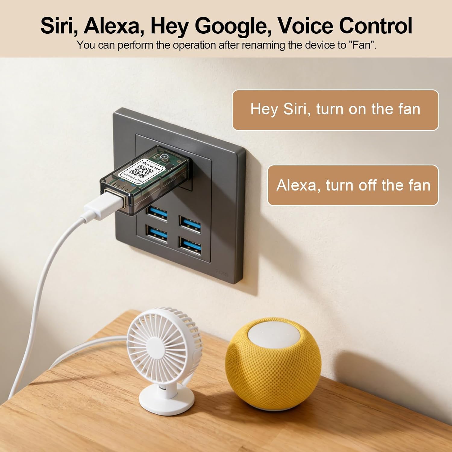 Fugetek Matter Smart USB Plug/Switch, Compatible with Alexa, Siri, Hey Google, Apple Homekit, Matter over WiFi