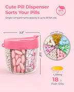 AMOOS Cute Pill Dispenser with 7 Large Compartments, Portable Pill Bottle Organizer with Wide Opening for Easy Use, Anti-Mix Pill Organizer for Travel, BPA-Free Pill Container