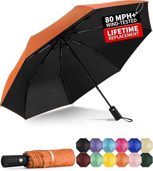 Windproof Travel Umbrella - Automatic Umbrellas for Rain, Compact Folding Umbrella with UV Protection, Lightweight Portable Design for Backpack/Walking/Car, Sun & Storm Ready