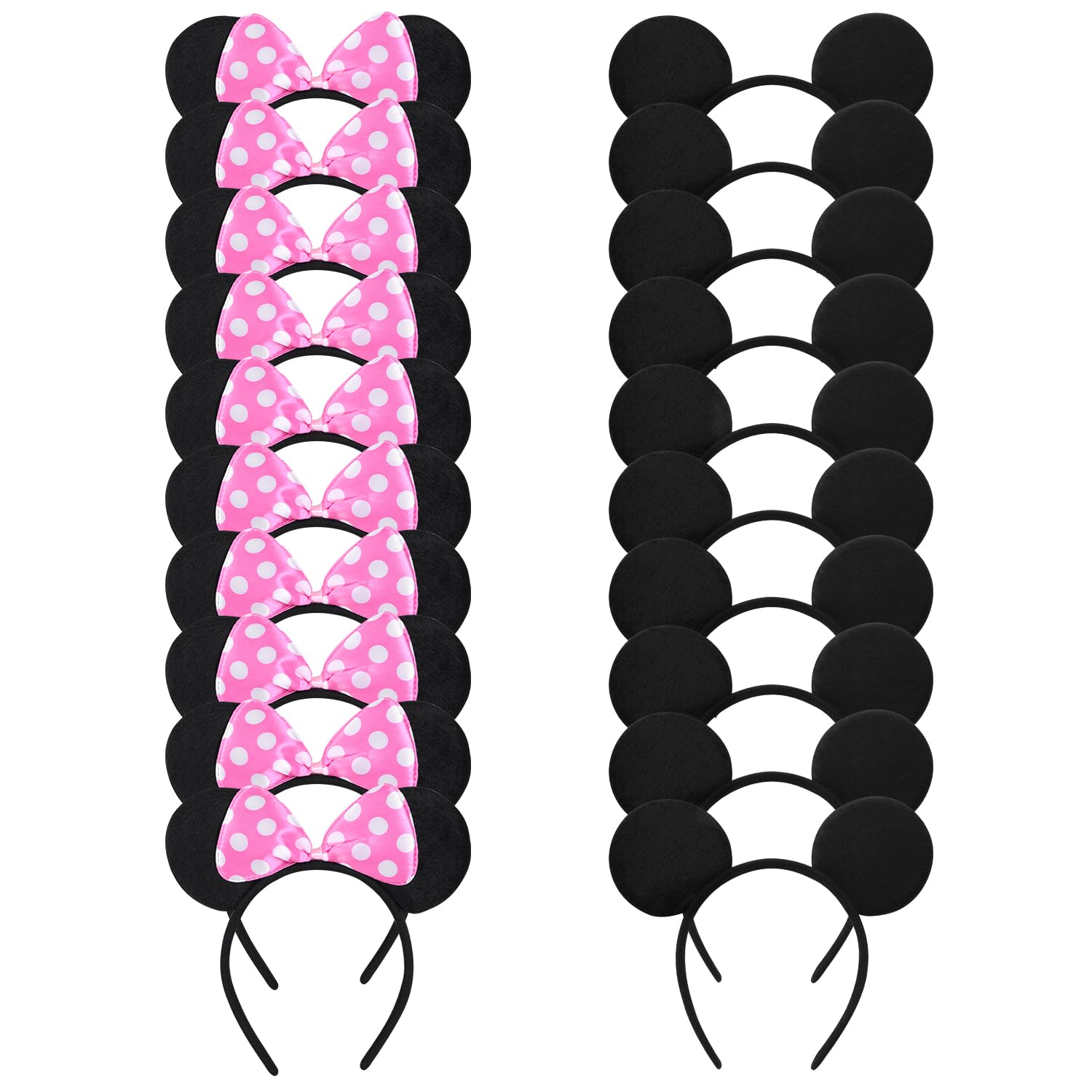 20 Pack Mouse Ears Solid Bow ears Headband for Birthday Party Supplies and Mouse Themed costume Cosplay Decoration