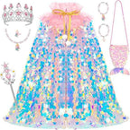 Meland Princess Dress Up for Girls 3-8, Mermaid Cape with Crown, Dress Up Clothes Birthday Gift Toys for Girls Toddlers