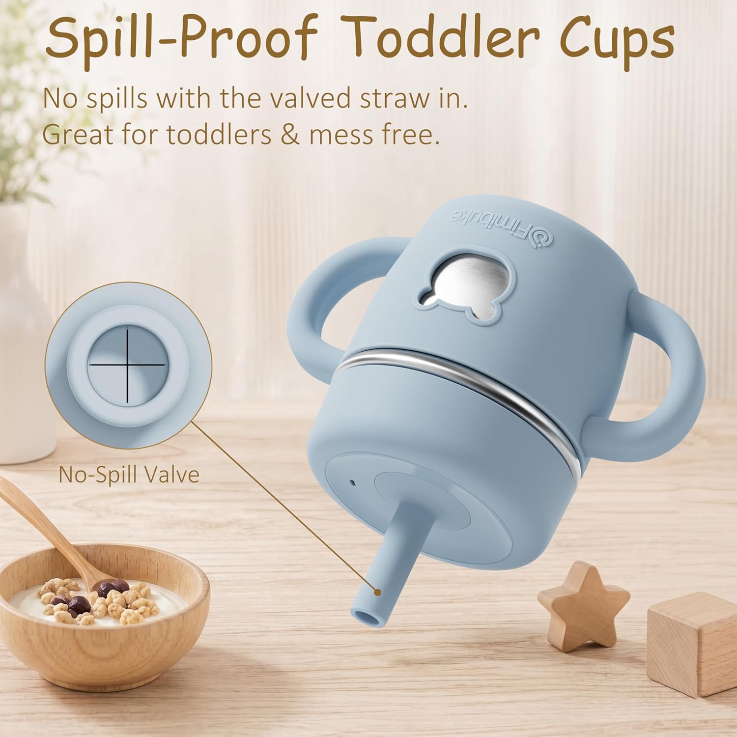 Fimibuke Sippy Cups for Toddlers, 10 OZ Spill Proof Kids Cup, Leak Proof Stainless Steel Tumbler with Handle, Silicone Straw & Sleeve, BPA Free Dishwasher Safe Girl Boy Kids Water Bottle, 2 Packs
