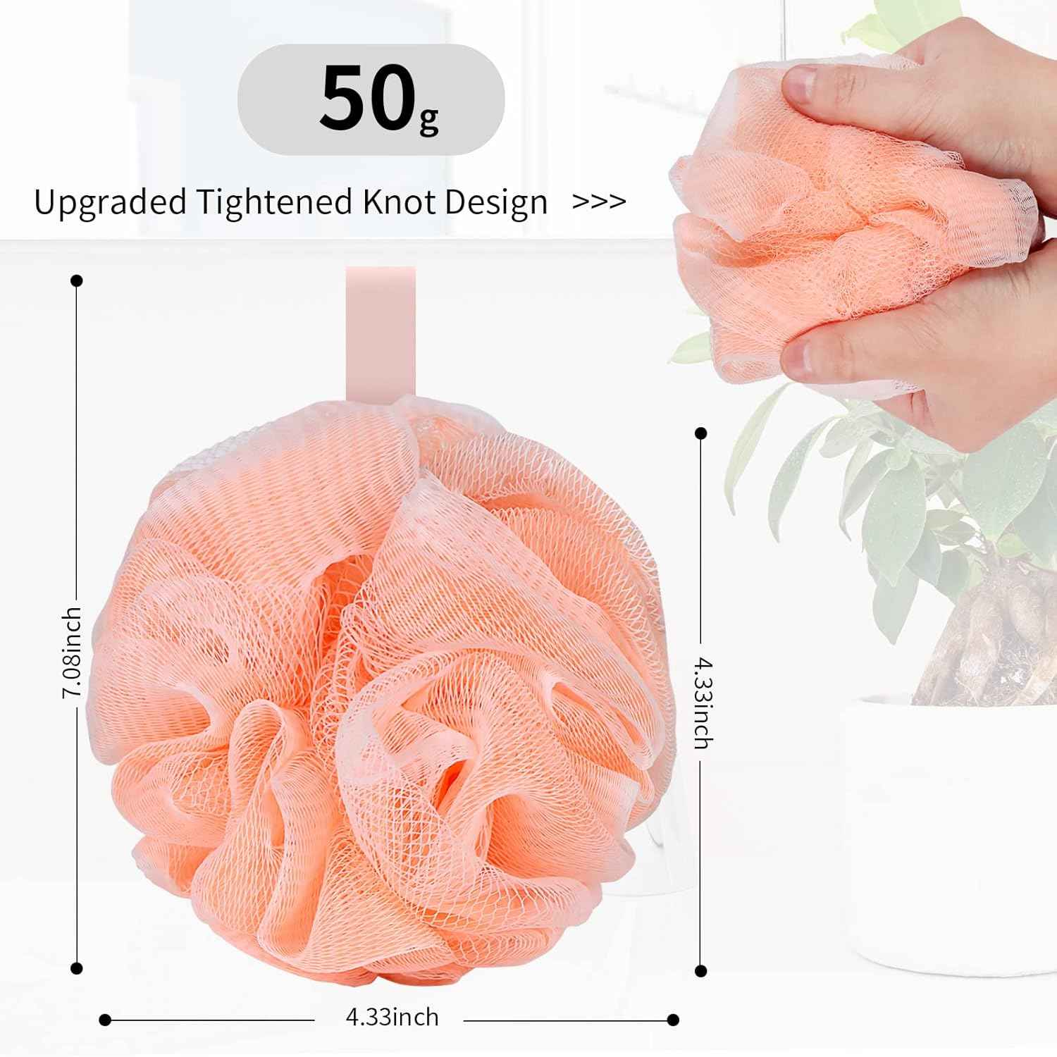 FARMOGA Bath Loofah Sponge Body Scrubber Shower Sponge Exfoliating Mesh Pouf Shower Ball Bath Sponges for Women and Men Bathing Accessories (4Pack 50G Colorful)