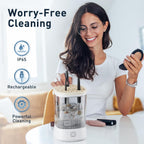 Electric Makeup Brush Cleaner - 12000 RPM Makeup Brush Cleaning Machine, IP65 Waterproof Automatic Makeup Brush Cleaner with Cleaning Solution, for Makeup Sponges and Brushes-White.