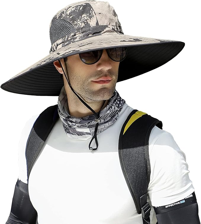 Leotruny Men Wide Brim Sun Hats UPF50+ Waterproof Breathable Bucket Hat for Fishing, Hiking, Camping