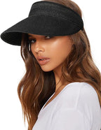 Womens Sun Visor Hat Straw Sun Visors for Women Summer Packable Ponytail Beach Hats for Women Travel UPF 80+