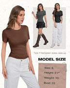 NexiEpoch 5 Pack T Shirts for Women - Crew Neck Short Sleeve Crop Tops Plain Casual Basic Tees Fitted Clothes Cute Y2K Outfit