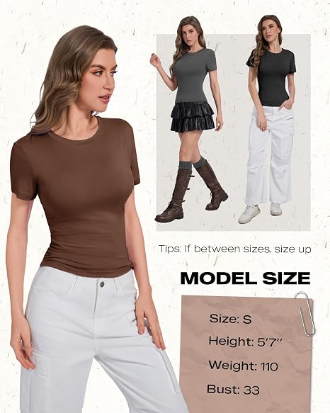 NexiEpoch 5 Pack T Shirts for Women - Crew Neck Short Sleeve Crop Tops Plain Casual Basic Tees Fitted Clothes Cute Y2K Outfit
