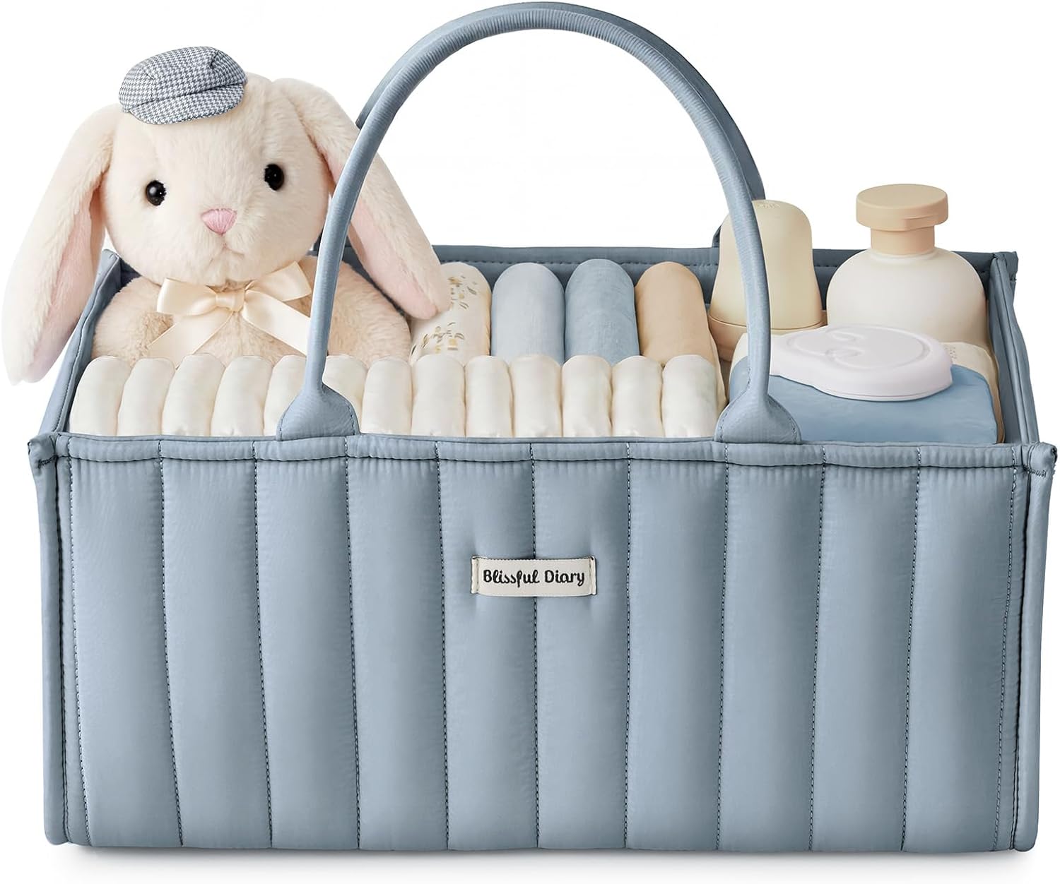 Blissful Diary Baby Diaper Caddy Organizer, Stylish Storage Basket for Newborn Essentials and Diaper Station, Gift for Baby Shower and Registry Must-Have