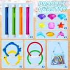 YUJUN Pool Diving Swimming Toys, Summer Underwater Game Toys with Pool Fishes Dive Sticks Rings Gems Storage Bag for Kids Swim Birthday Party Favors