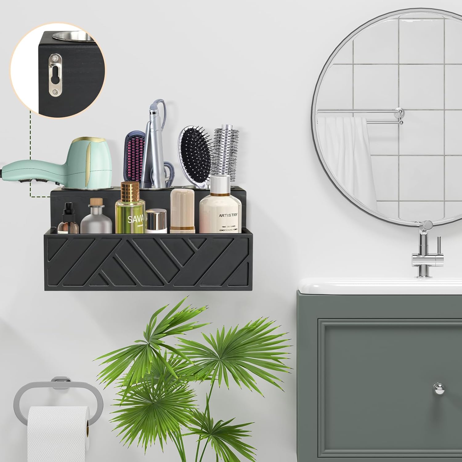 Hair Tool Organizer, Hair Dryer Holder with Drawer, Bathroom Countertop Organizer for Bathroom Accessories, Blow Dryer Organizer for Hair Styling Tools, Vanity Organizer for Bathroom, Vanity, Kitchen