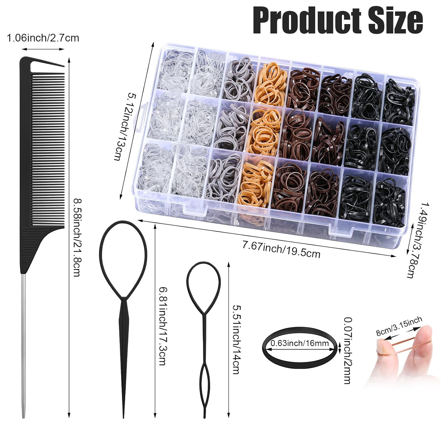 2200 Pcs Elastic Hair Ties, Mini Rubber Bands with Hair Tail Tools and Comb, Hair Accessories for Women, Girls, Toddlers, Babies