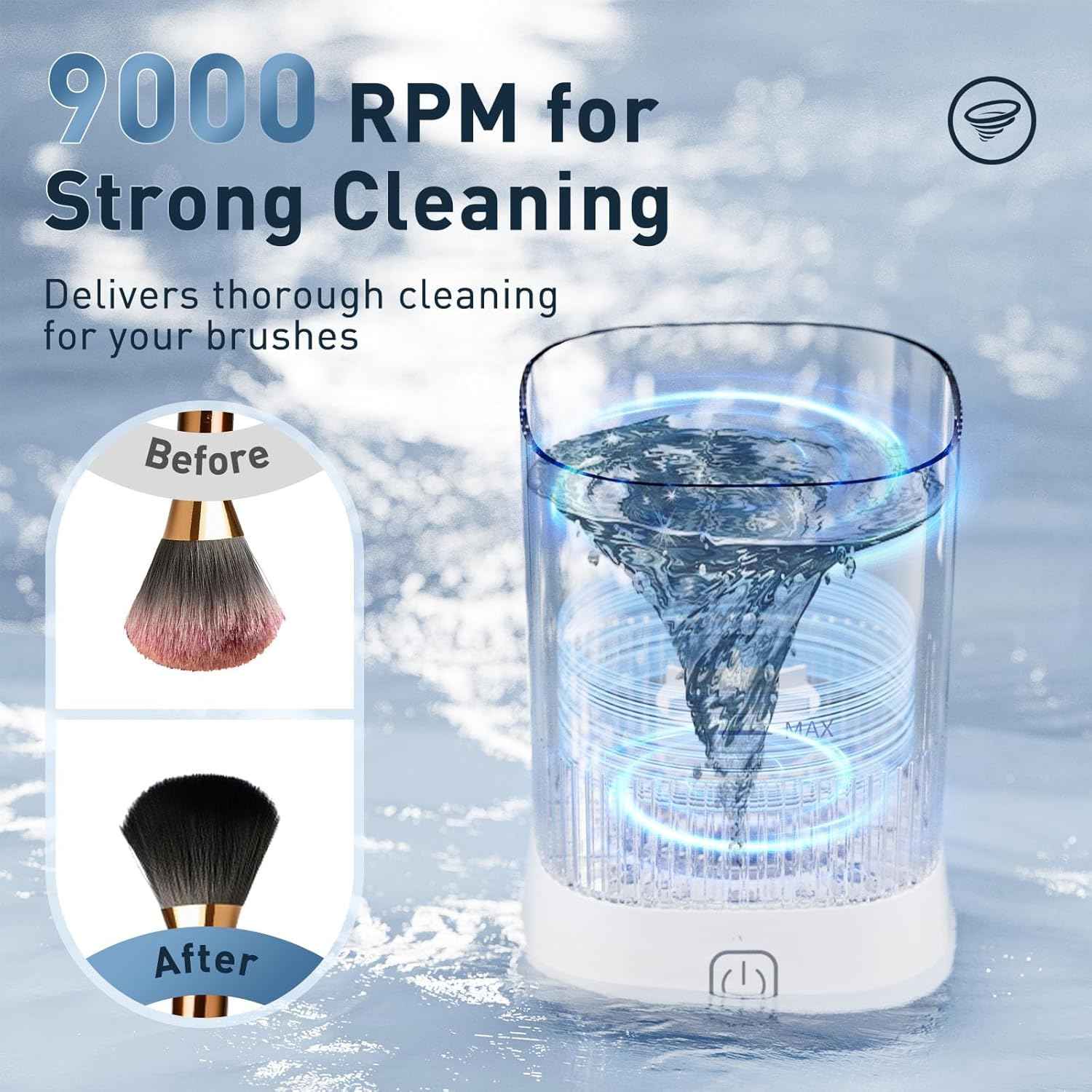 Electric Makeup Brush Cleaner - 12000 RPM Makeup Brush Cleaning Machine, IP65 Waterproof Automatic Makeup Brush Cleaner with Cleaning Solution, for Makeup Sponges and Brushes-White.